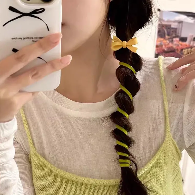 Hair Bubble Braid Hair Rope Ponytail Holder Spiral Braided Hair Tie Love Heart Telephone Line Elastic Rubber Band Telephone Wire