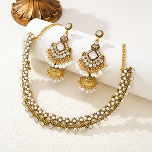 Indische Bronze -Perlenperlen für Frauen, Kristallanhänger, Ohrringe, Halskette, Ethnie, Strasssteine, Brautgeschenke 8 Hauptverkäufe einheimische Perlen Halskette - №4