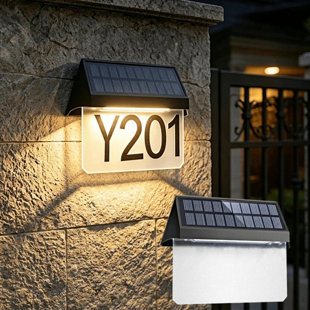 IP65 Waterproof Solar House Number Light Sturdy Outer Casing Auto On Off Outdoor Address Sign Lamp High-Transmittance Lampshade