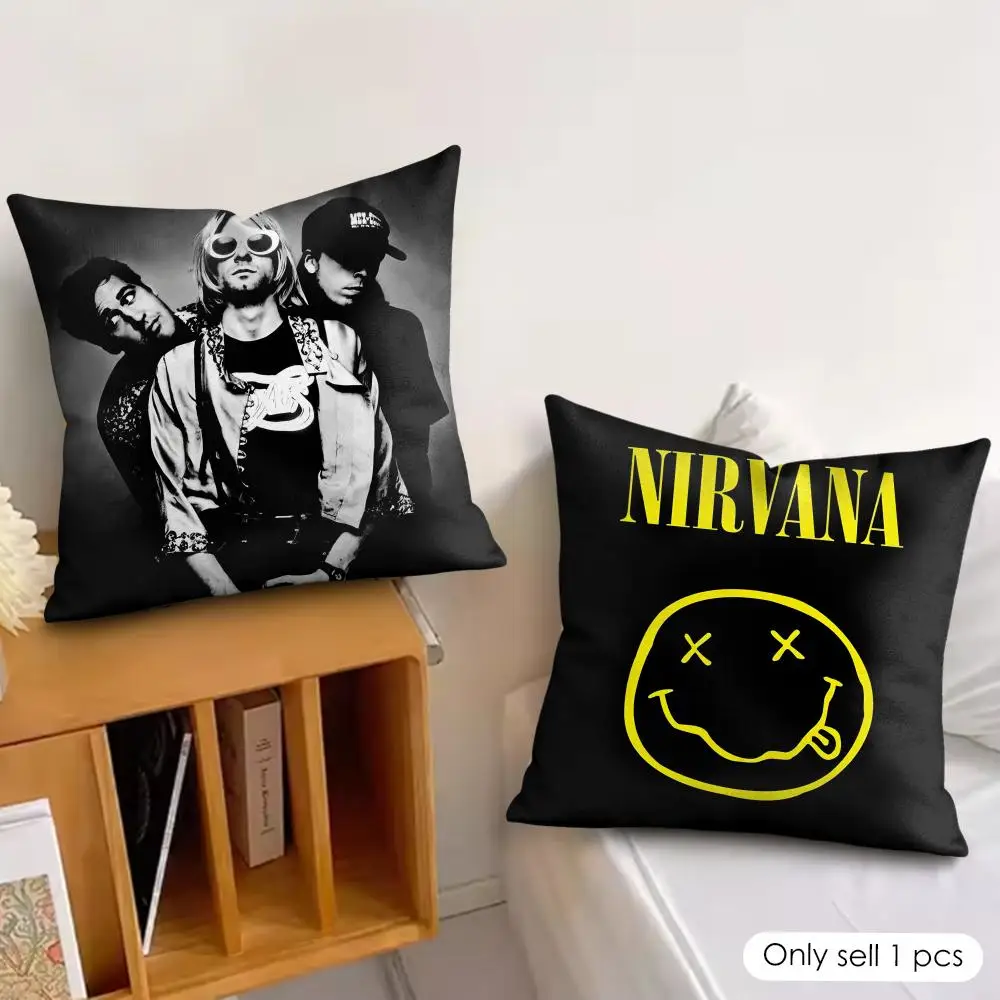 Band Smile-N-NirvanaS Cushion Cover Silky Short Plush Invisible Zipper Dustproof Sofa Pillow Case For Home Decor