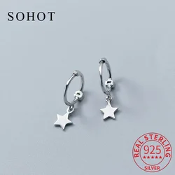 Real 925 Sterling Silver Star Heart Pentagram Beads Cross Hoop Earrings For Women Party Trendy Fine Jewelry Accessory