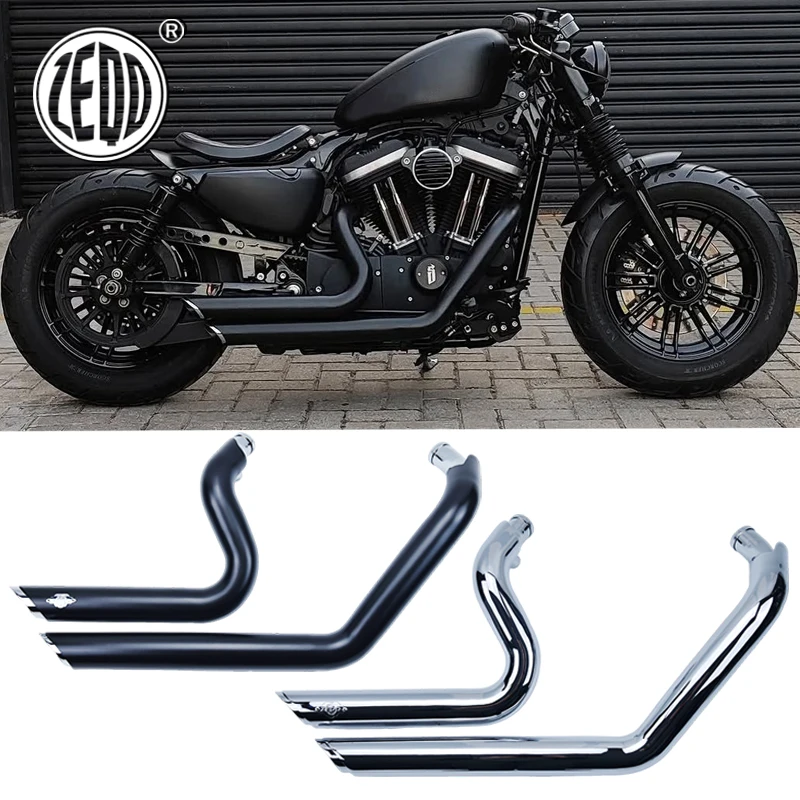 Geeignet für Harley 883 X48 1200 V72 Hardtail Modifizierter Motorrad-Auspuff Doppelter Schalldämpfer Upgrade Kohlenstoffstahl Verstärkt 04-24