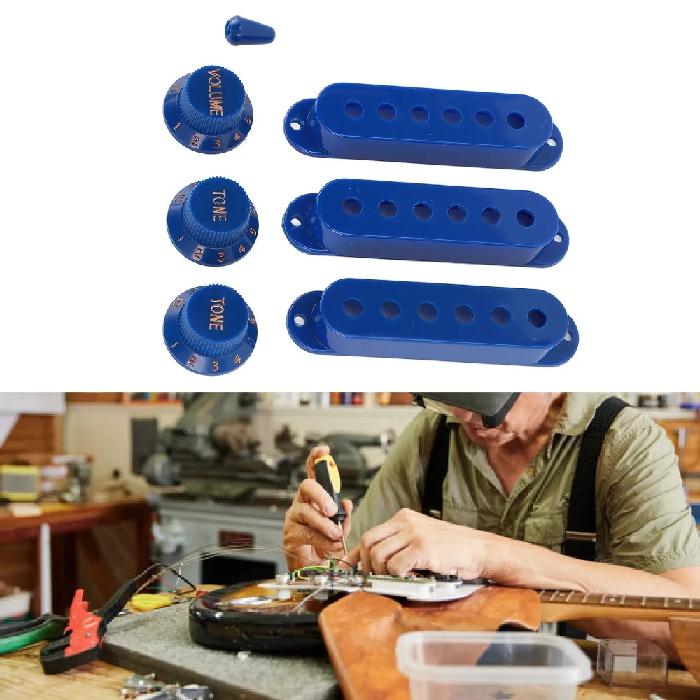 3PCS Professional ABS Single Coil Pickup Cover 1 Volume 2 Tone Blue Pickup Mounting Ring Set Guitar Knob Set Electric Guitar