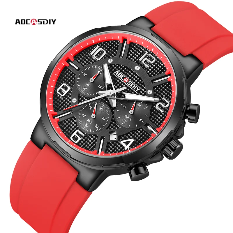 

AOCASDIY Top Brand Men's Multi-Functional Quartz Watch Chronograph Date Fashion Casual Silica Strap WaterProof Quartz Bowl Watch