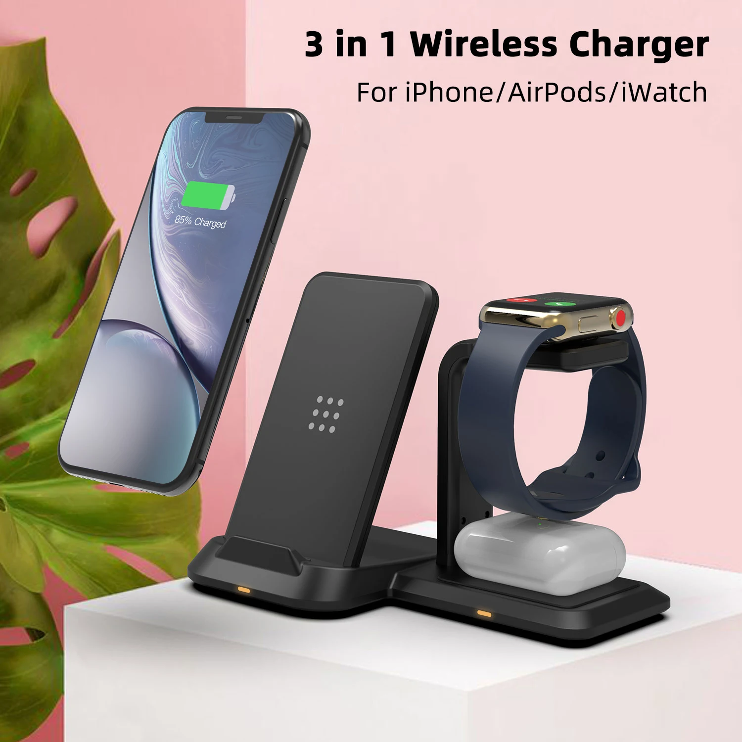 

3 in 1 Wireless Charger for iPhone 14/13/12/11/Pro/X QI Fast Charging Station for AirPods & for Apple Watch 9 8 7 6 5 4 3