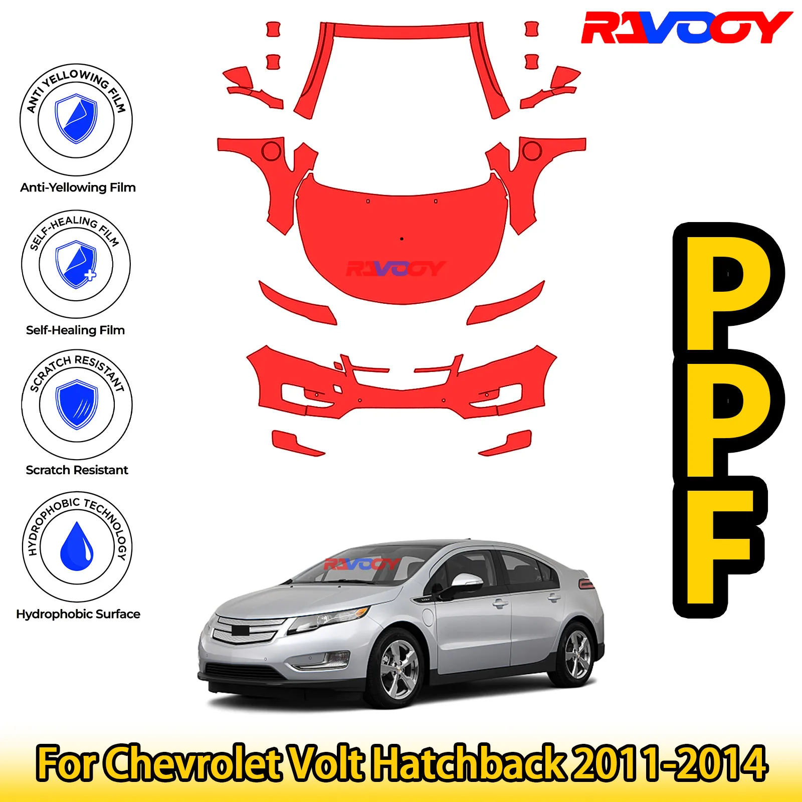 

Для Chevrolet Volt Hatchback 2011-2014 глянцевая матовая черная предварительно вырезанная передняя защитная пленка PPF Kit