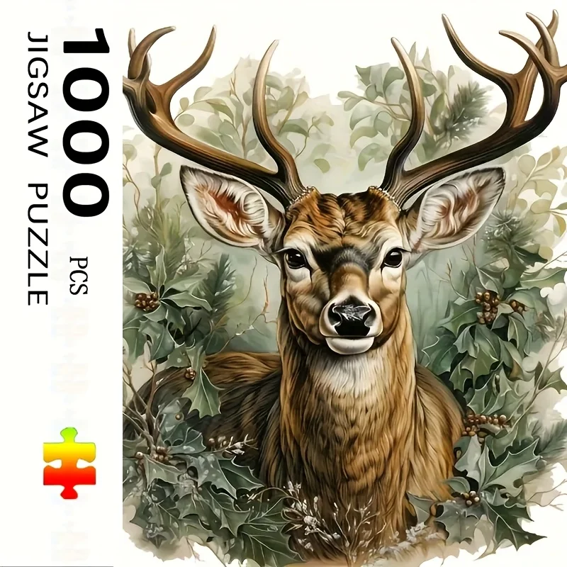 Puzzle für Erwachsene 1000 Teile – Waldrentier, DIY-Heimdekoration, interaktives Familienspiel, 50 x 50 cm/19,7 x 19,7 Zoll, ideal für Weihnachten