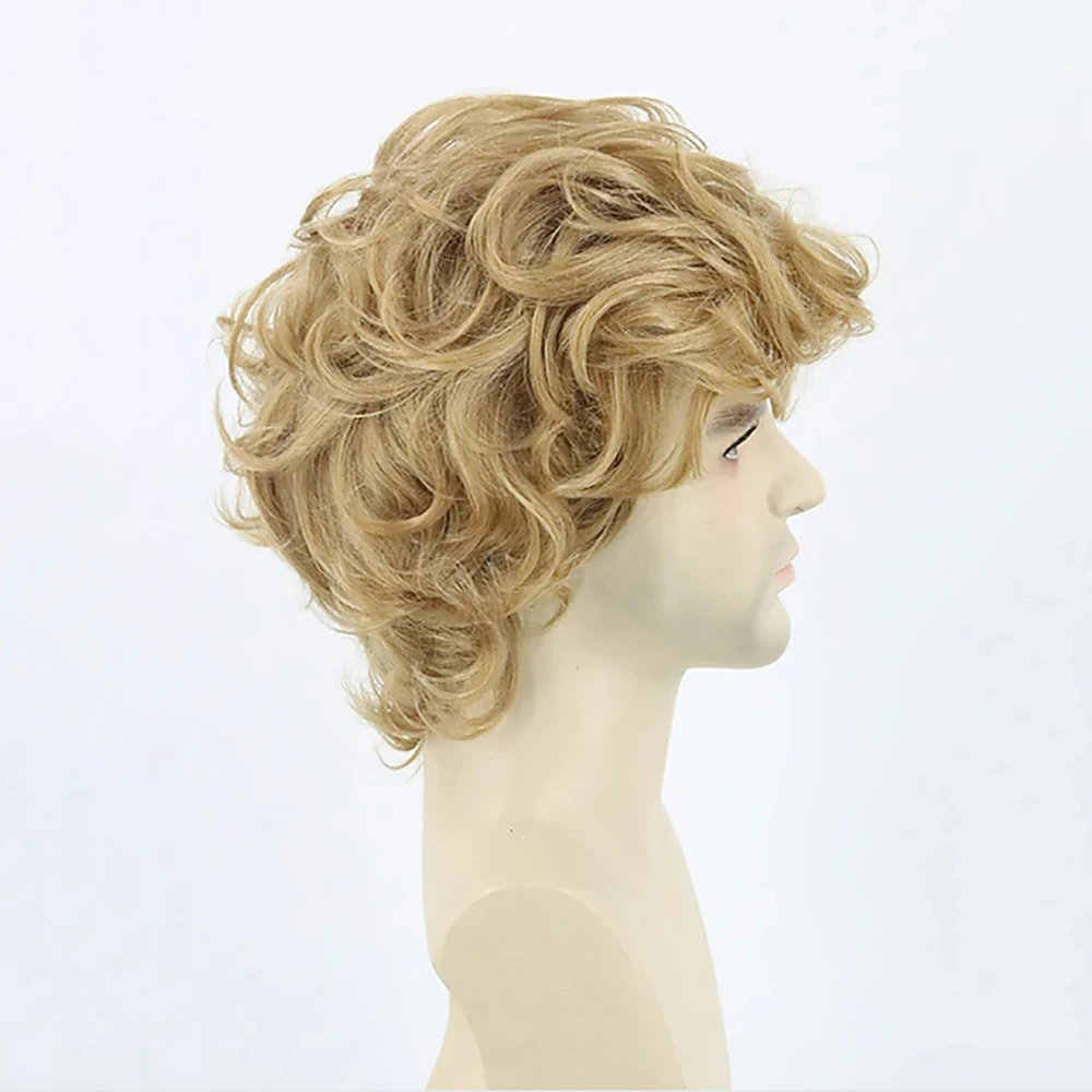 HAIRJOY Synthetic Hair Men Wigs Blonde Short Curly Wavy Layered Cosplay Costume Party Wig Man Wig Halloween Wigs