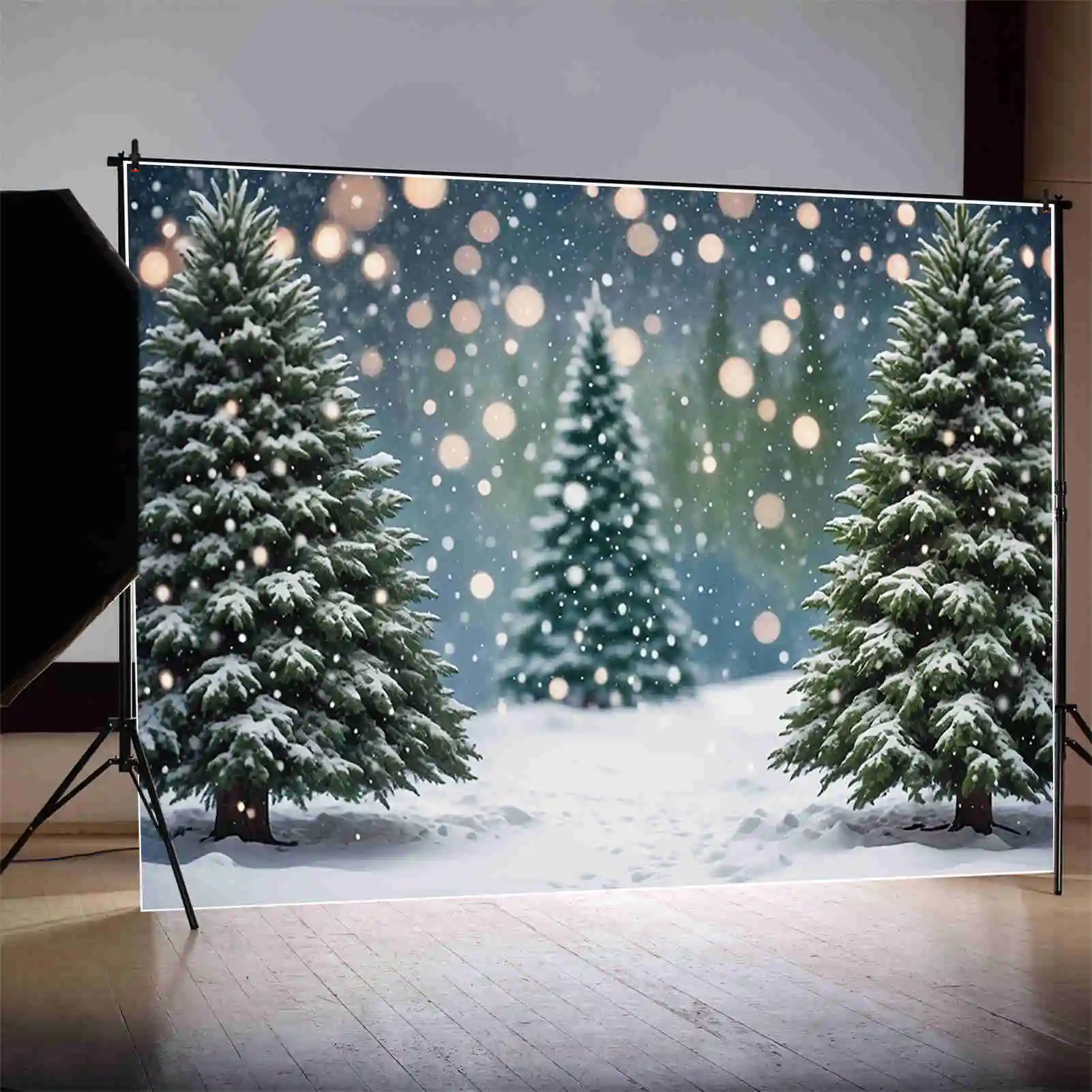 MOON.QG Christmas Pine Trees Backdrops Children Winter Outdoor Snow Forest Backgrounds Custom Party Decoration Photo Shoot Props
