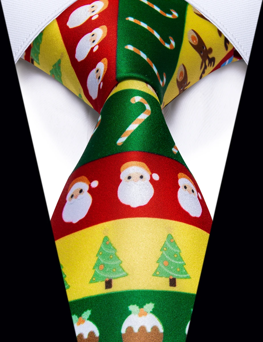 

Christmas Santa Claus Men Tie Candy Cane Elk Christmas Tree Red Green Necktie For Man Party Decor Holiday cadeau homme Wholesale