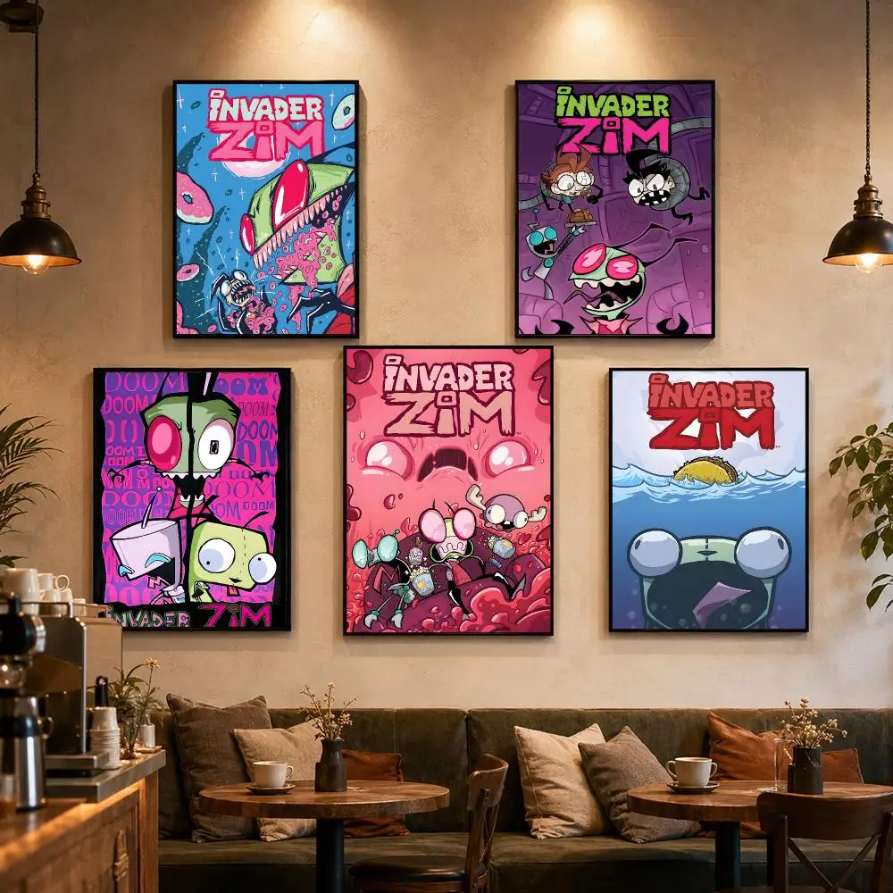 Invader Z-zim Cartoon Poster Self-adhesive Art Waterproof Paper Sticker Coffee House Bar Dorm Room Wall Decor