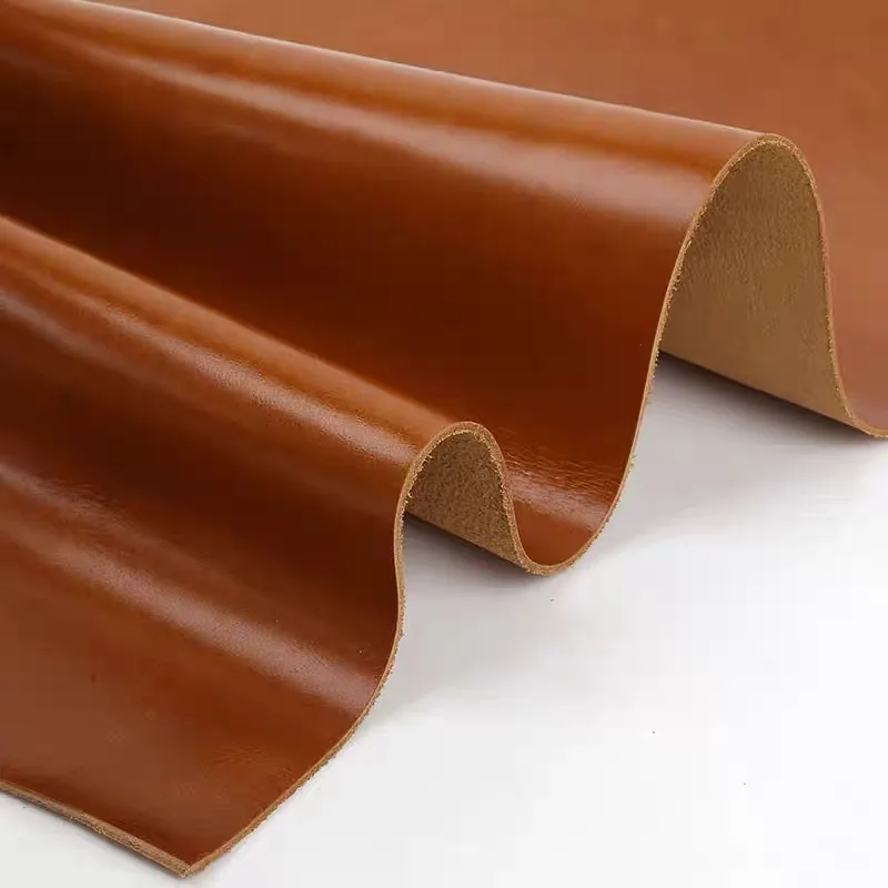 Yellow brown 2mm stiff oil wax leather, genuine leather, top layer handmade DIY ledger, leather bag, wallet, card bag view 3