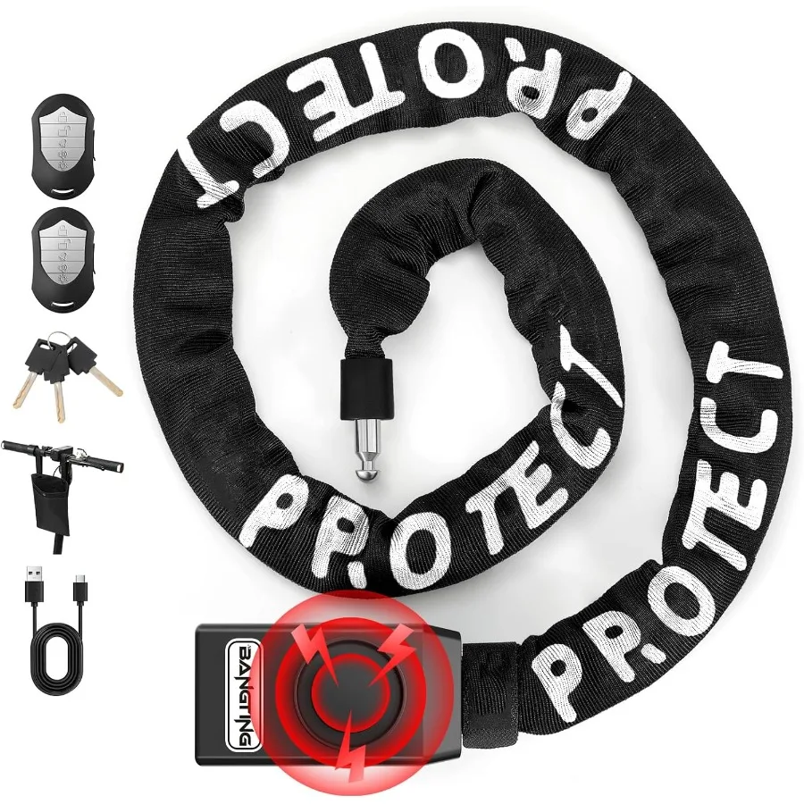 

4Ft Heavy Duty Bike Chain Lock with 110dB Alarm for Enhanced Security: Ideal for Bicycles Electric Bikes Scooters Motorcycles D