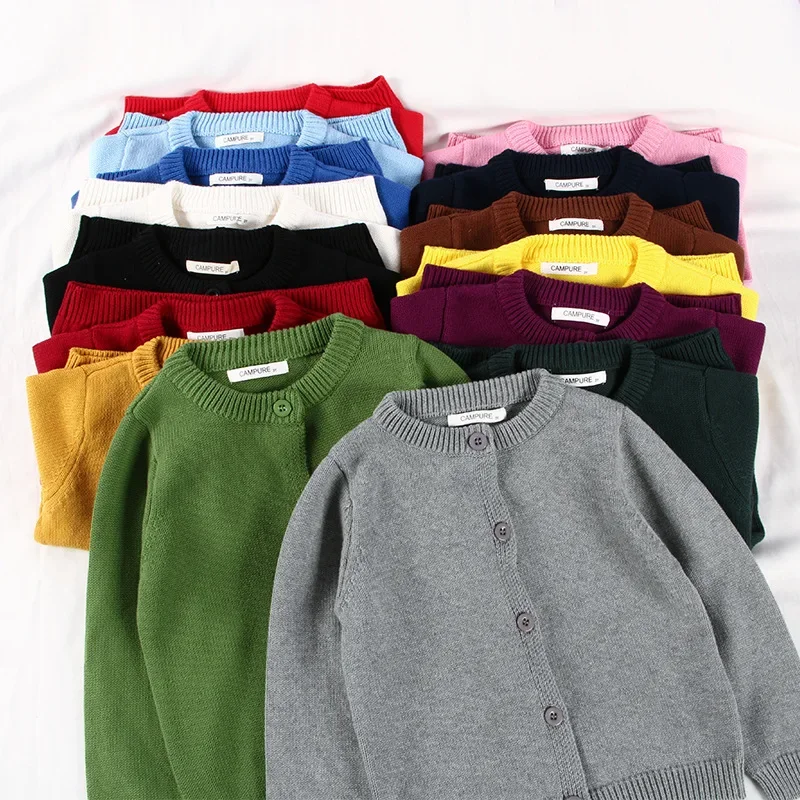 

Ins Style Kids Cardigan Multi Color Pure Cotton Yarn Knit Sweater Boys Girls Children Autumn Outerwear 1-8Y