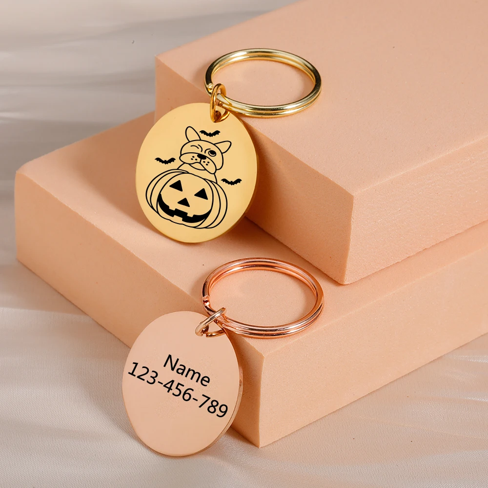 

1 pcHalloween Pumpkin cute Dog Tag Laser Engraving Tags Pet ID Name Number Address Personalized Pet ID Tag For dog Pets