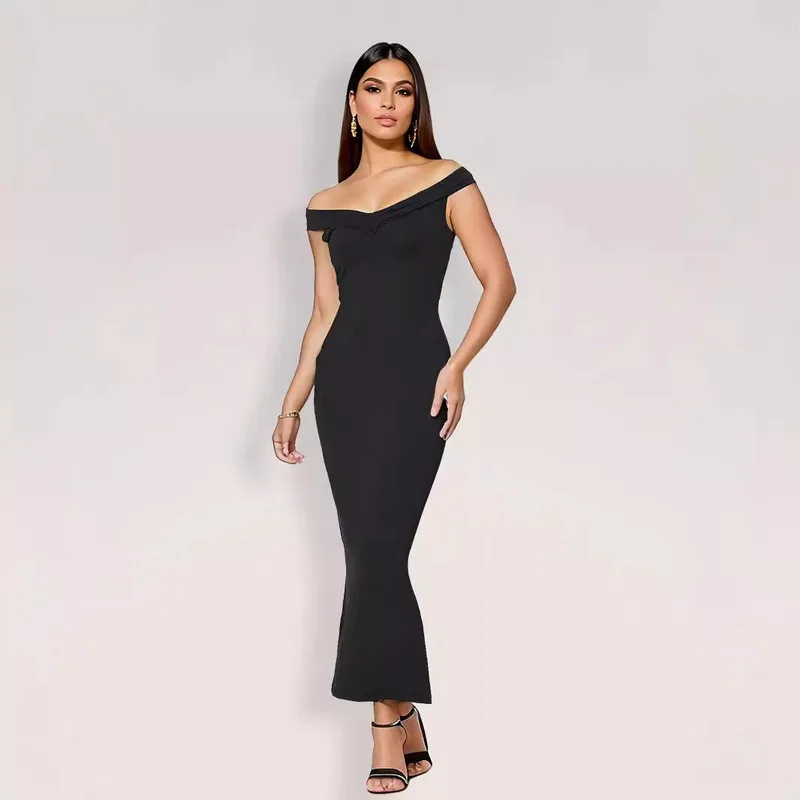 2024 New Bandage Dress Women Sexy Irregular Solid Sheath Chic Stretch Figure Sleek Birthday Party Elegant Body Fit Dress