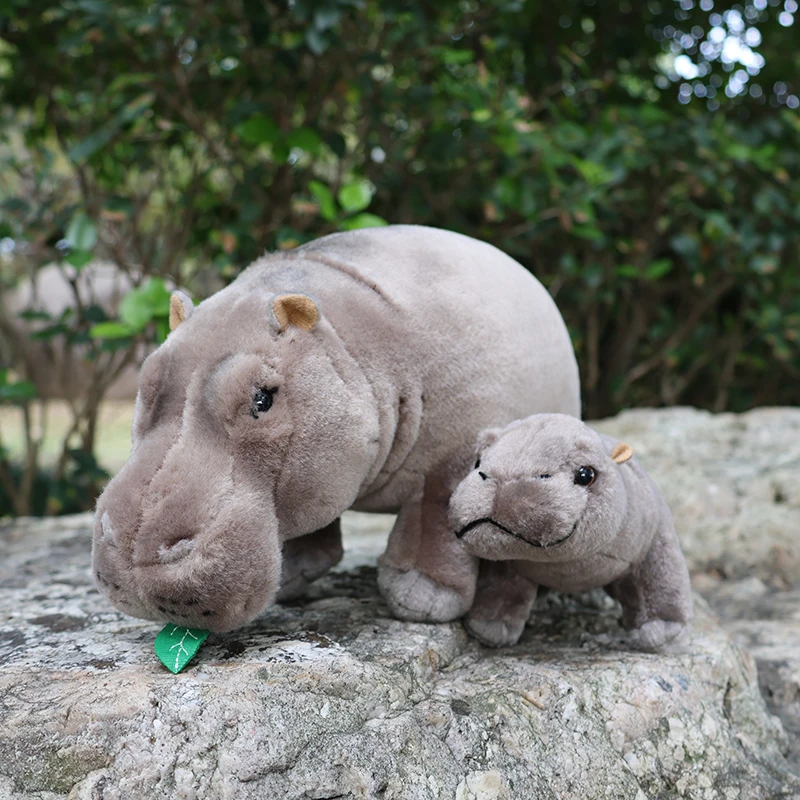 12" Lifelike Standing Hippos Stuffed Animal Toys Soft Real Life Hippopotamus Plush Toy Birthday Gift For Kids