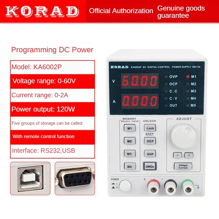 Fonte de alimentação regulada Linear DC programável, ajustável 60V, 2A, KA6002D, KA6002P