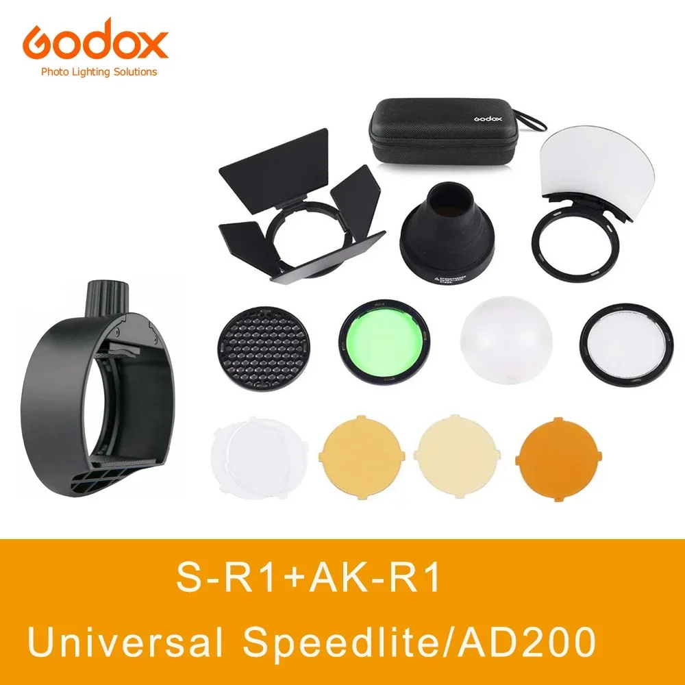 Godox S-R1 AKR1 AD200 PRO H200R BD-07 EC-200 AD-P AD-L Flash Speedlight Adapter Snoot Barn Door Color Filter Reflector for AD200