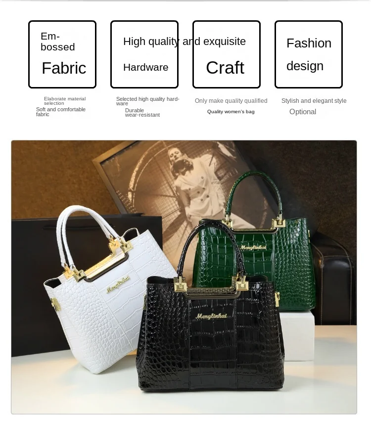 Bright Face Temperament Women\'s Bag 2023 New Fashion Crocodile Pattern Atmosphere Middle Aged Women\'s Bag Light Luxury Handbag