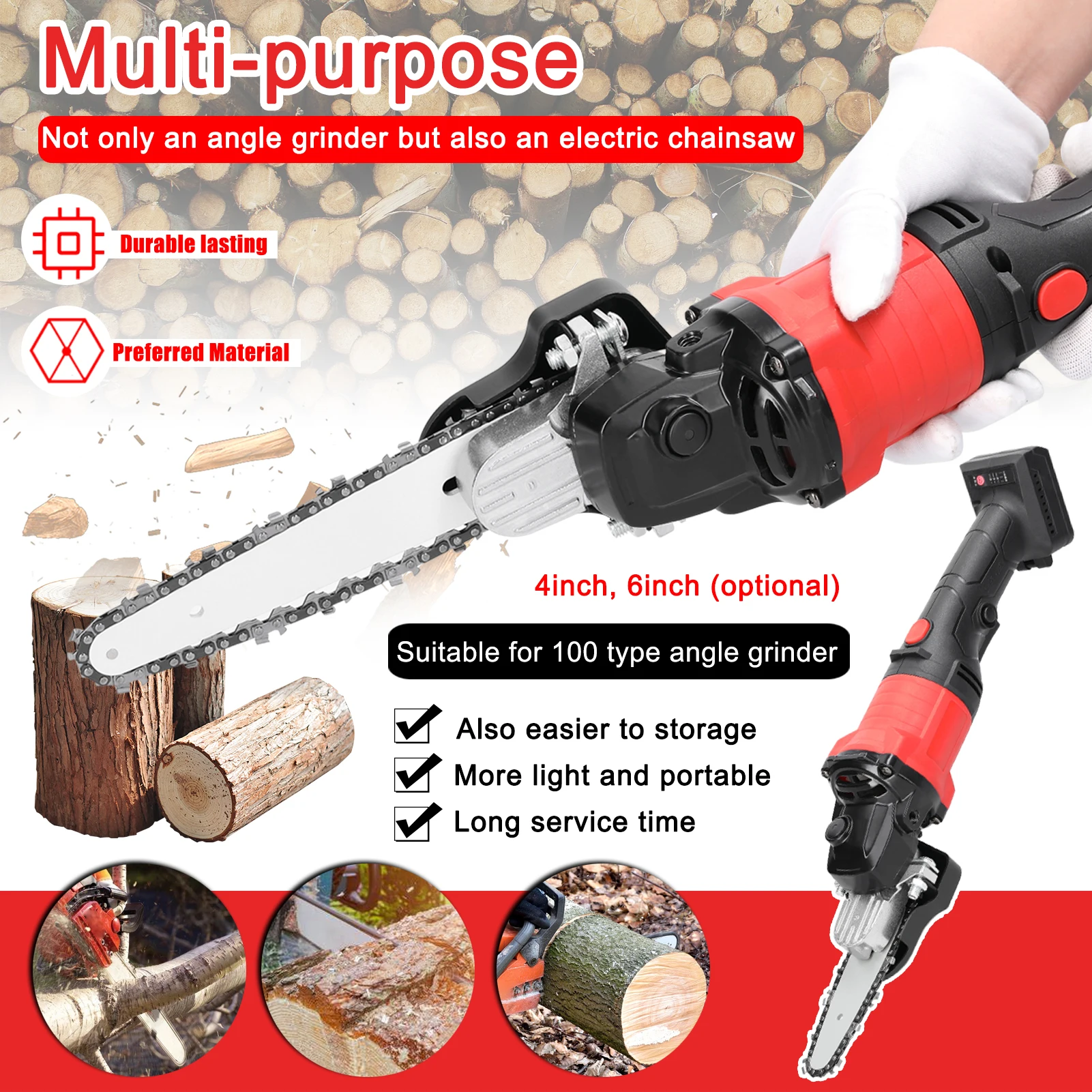 Angle Grinder Refit Chainsaw Conversion Kit 4/6 Inch Chainsaw Bracket Change Angle Grinder Into Chain Saw Woodworking Power Tool