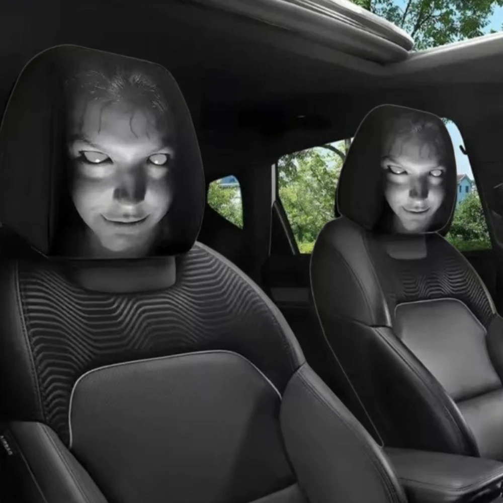 2 pçs halloween horror rosto impresso capas de encosto de cabeça do carro poliéster macio lavável universal elástico almofada protetora à prova de poeira