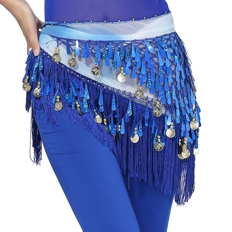 Women\'s Belly Dance Tassels Triangle Hip Scarf With Coin Sequins Colorful Waist Belt Triangle Skirt