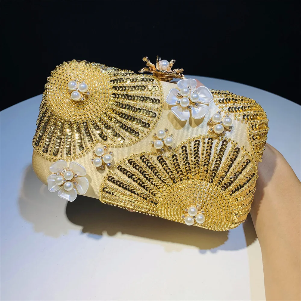 Glitter Sequins Exquisite Clutch Purse Beads Beaded Luxury Women Handbag Fashion Floral Evening Bag Wedding Party Banquet Bag