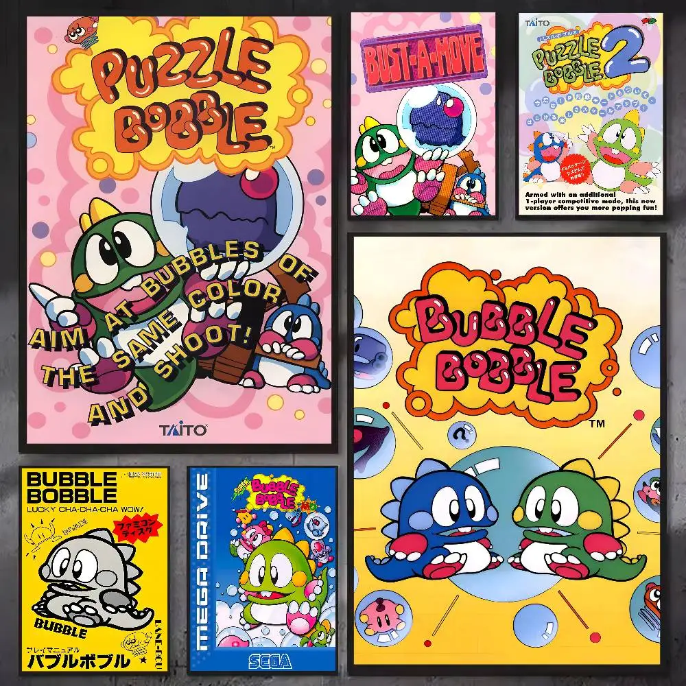 1pc Game A-Bubbles B-Bobble Poster Sticker Print Waterproof Wall Art For Living Room Bedroom Home Decor