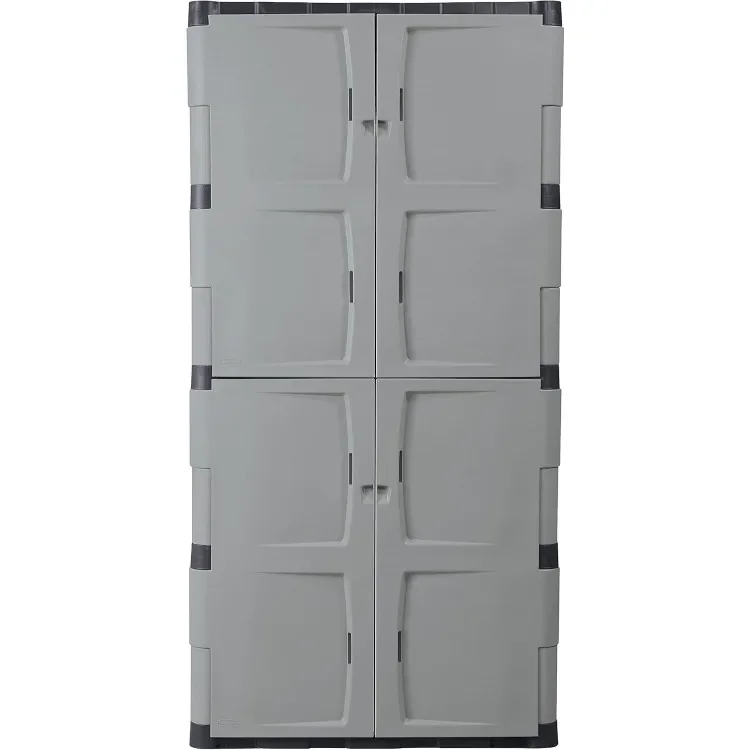 Freestanding Storage Cabinet, Five Shelf with Double Doors, Lockable, Large, 690-Pound Capacity, Gray, For Garage/Outdoor