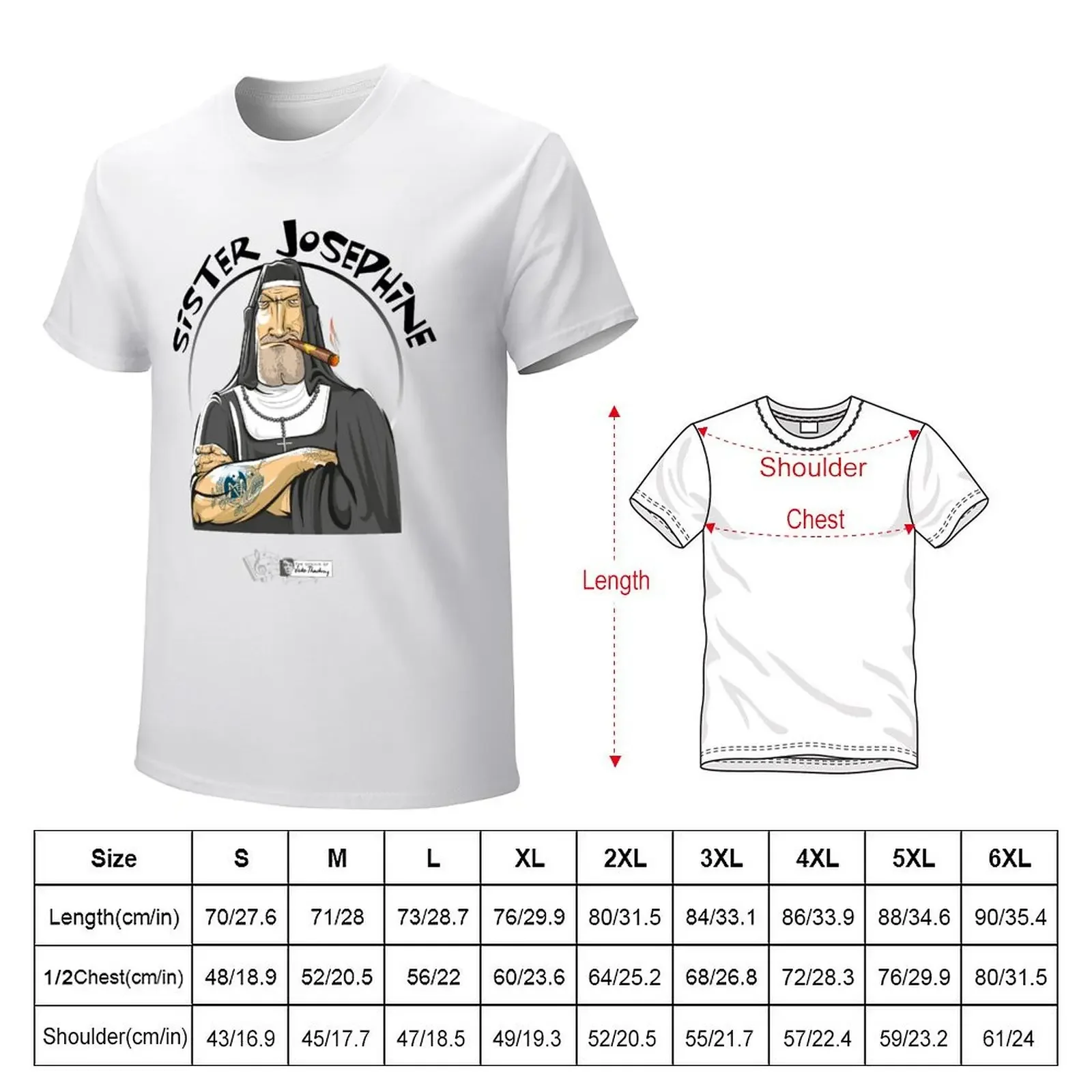 Artwork inspired by Jake Thackray song, Sister Josephine T-shirt boys animal print quick drying oversized t shirts for men pack