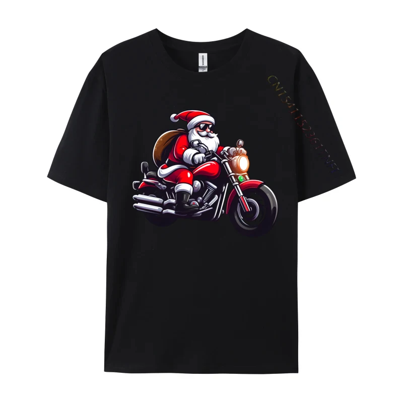 Funny Santa Riding Motorcycle Biker Christmas T-Shirts T Shirts Tops & Tees For Men New Arrival Cotton Street T Shirt