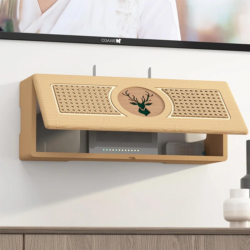 No Drill Wall Mount Cable Management Box Hidden Router Shelf Media Organizer Cover for WiFi Power Strip Set Top Box Living Room