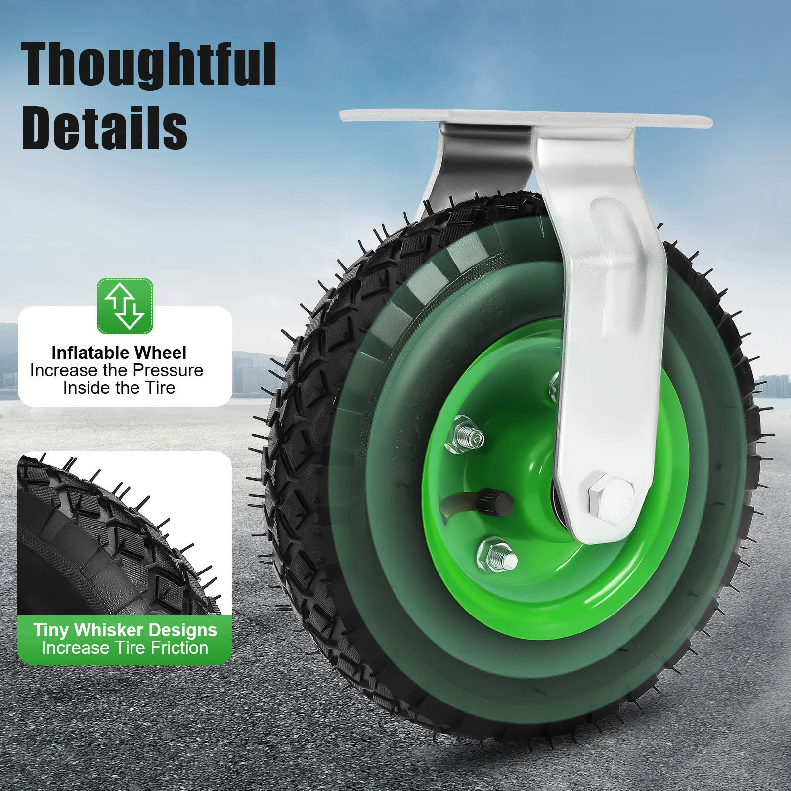 4 шт. пневматические колеса с пневматическими шинами, 2 жестких 2 поворотных HD, набор колес для фермерской тележки, 8 дюймов