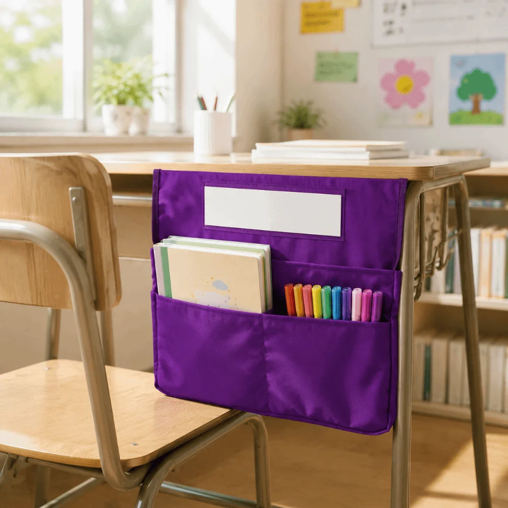 Oxford Chair Back Pocket With Name Tag Bright Color Hanging Storage Bag Multi-Functional Chairback Pocket Chart School Classroom