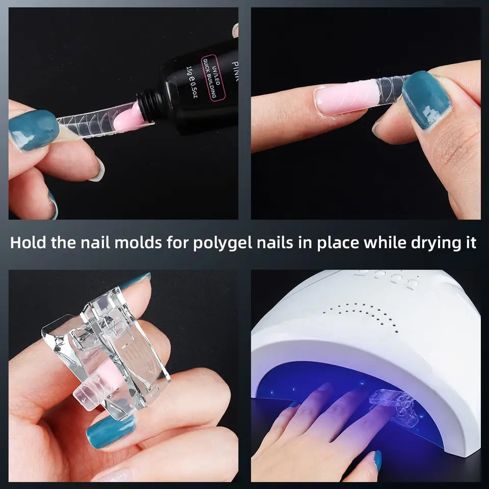 Set de 5 clips para puntas de uñas, pinzas para extensión de uñas con gel, construcción rápida con poly gel, herramienta de manicura 4