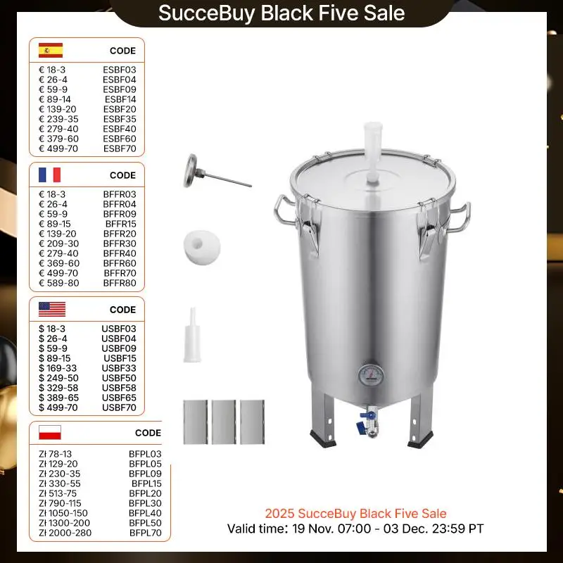 VEVOR 8 16 GALLON Bierbrouwfermentor Brouwemmer Fermentor voor het brouwen van thuisbrouwbenodigdheden met basisketel Voorraadpot