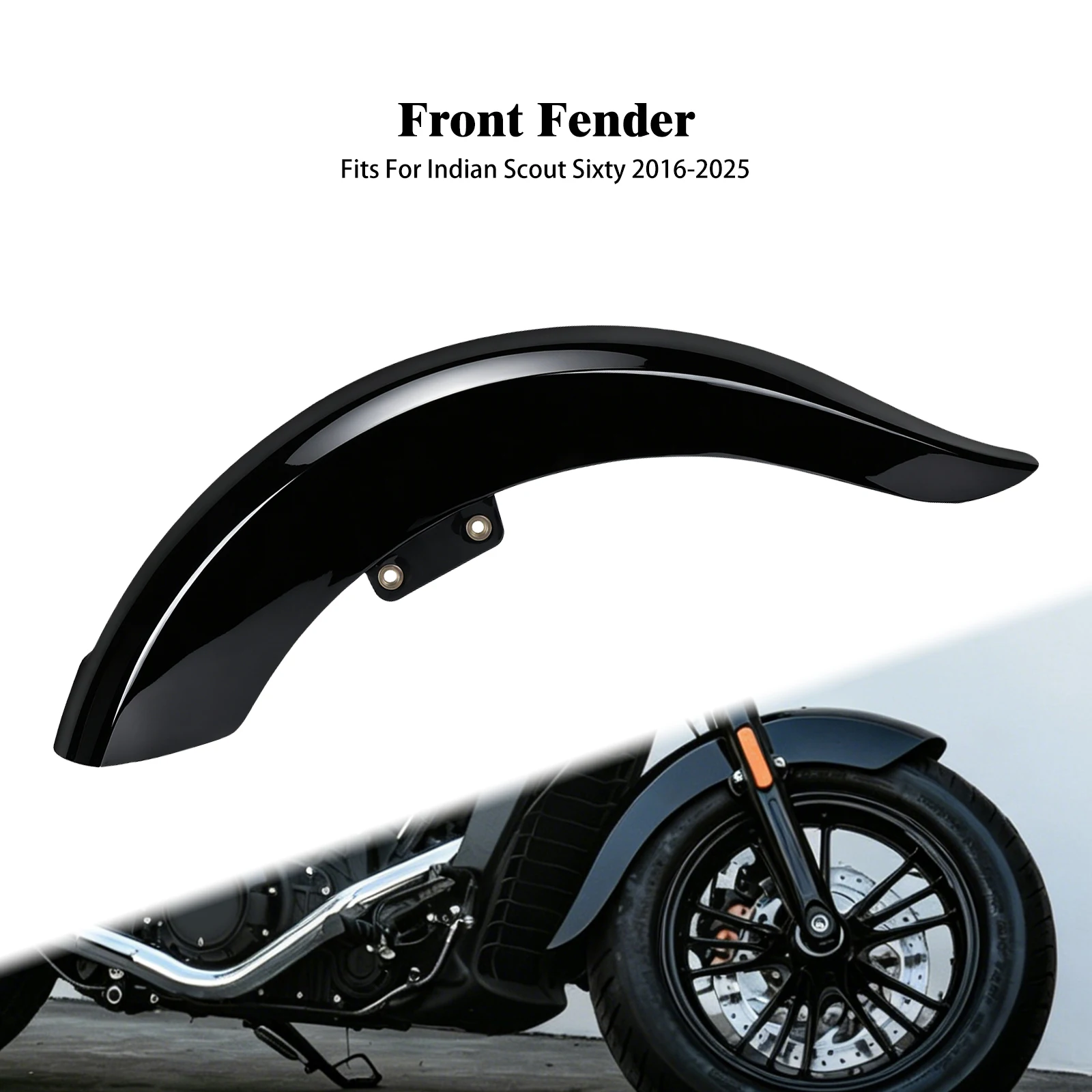 

Motorcycle Front Fender Mudguard Hugger Plastic Cover Gloss Black For Indian Scout Sixty 2016-2025 Wheel Tire Protector Trim