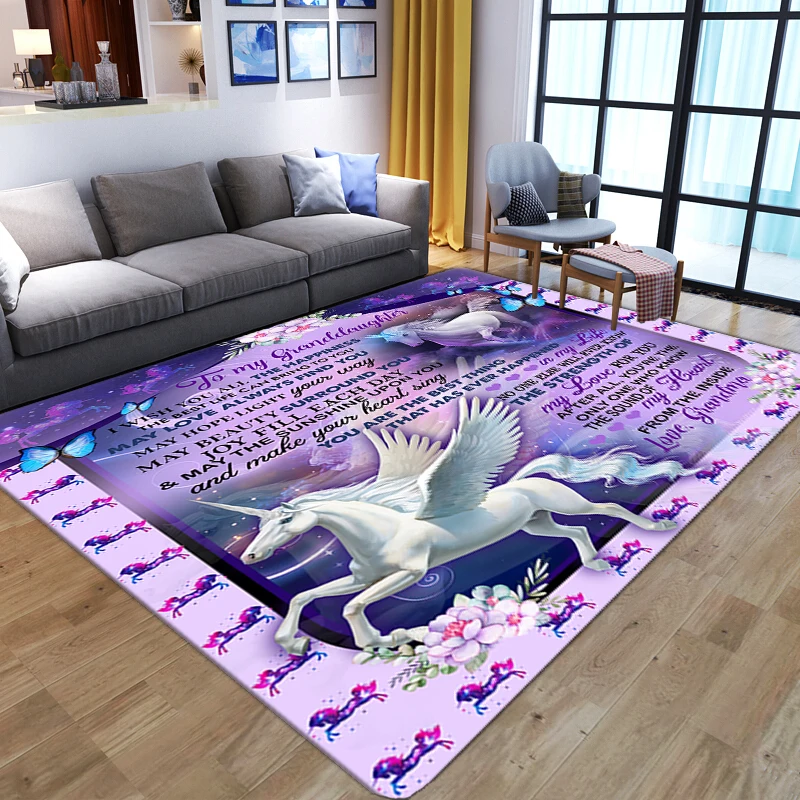 Cartoon Unicorn 3D Carpet Letter To My Granddaughter Printed Carpets For Living Room Bedroom Bedside Floor Mat Non-Slip Area Rug