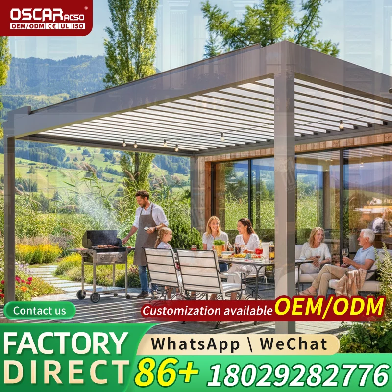 Premium Aluminum Electric Bioclimatic Framed Opening Closing French Pergola Outdoor Metal Patio Gazebo for Villa Courtyard Terra