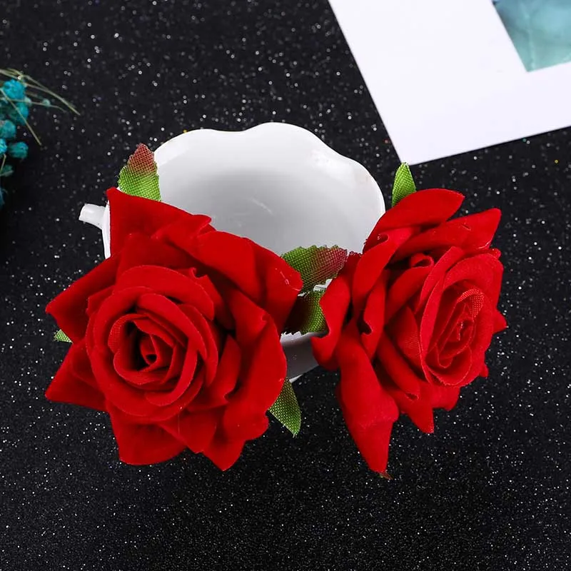 U Type Red Rose Wedding Bride Jewelry Hair Accessories Hair Fork Silk Flower SAL99