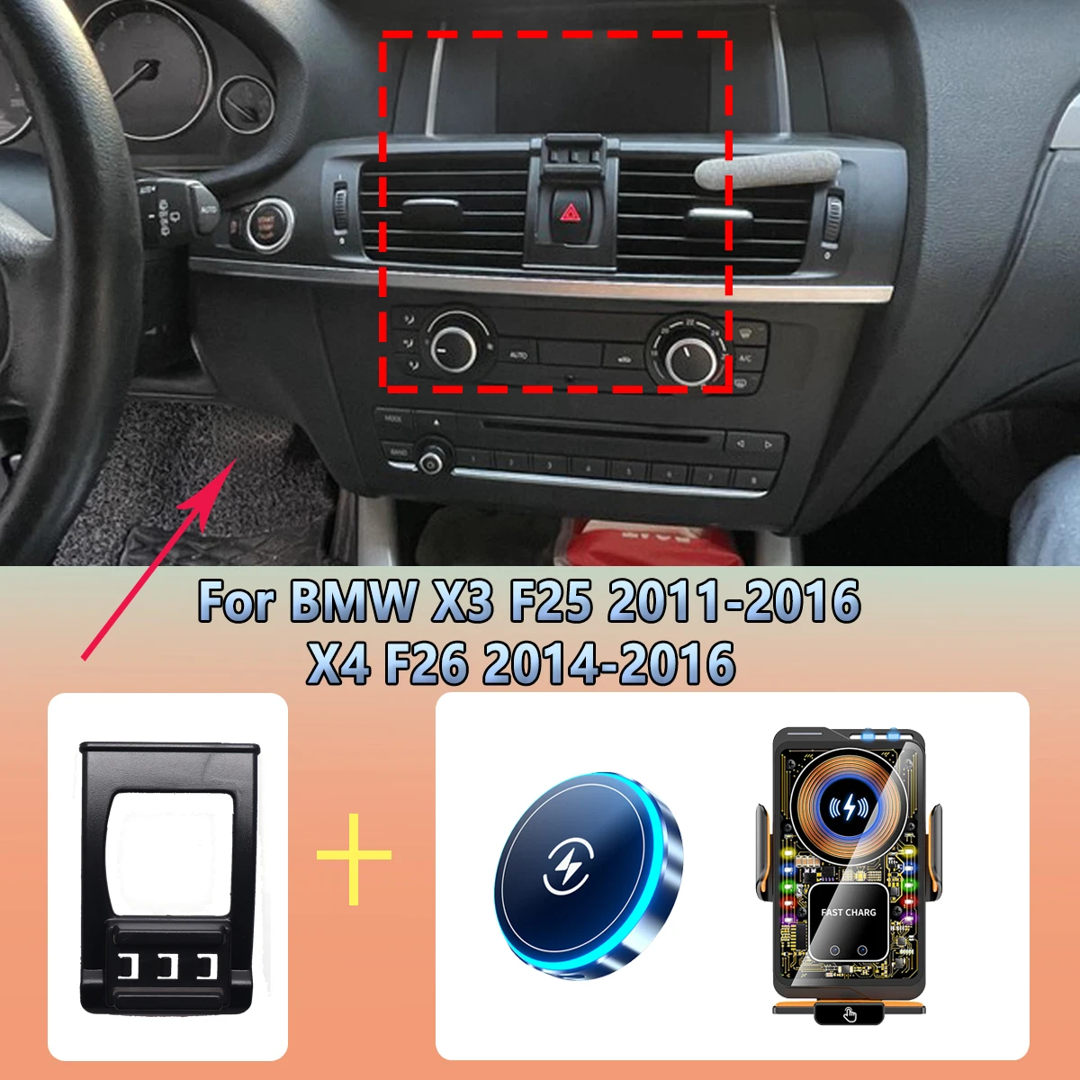 Auto-Handyhalterung für BMW X3 F25 2011-2016 X4 F26 2014-2016, magnetische kabellose Ladehalterung für Magsafe-Halterung