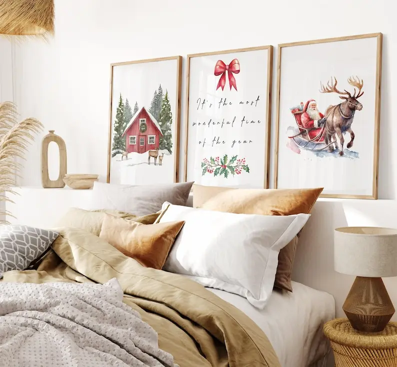 1/3pcs Santa Claus and Elk Canvas Prints Snow Farmhouse Christmas Wall Art Poster for Modern Living Room Winter Home Decor Gifts