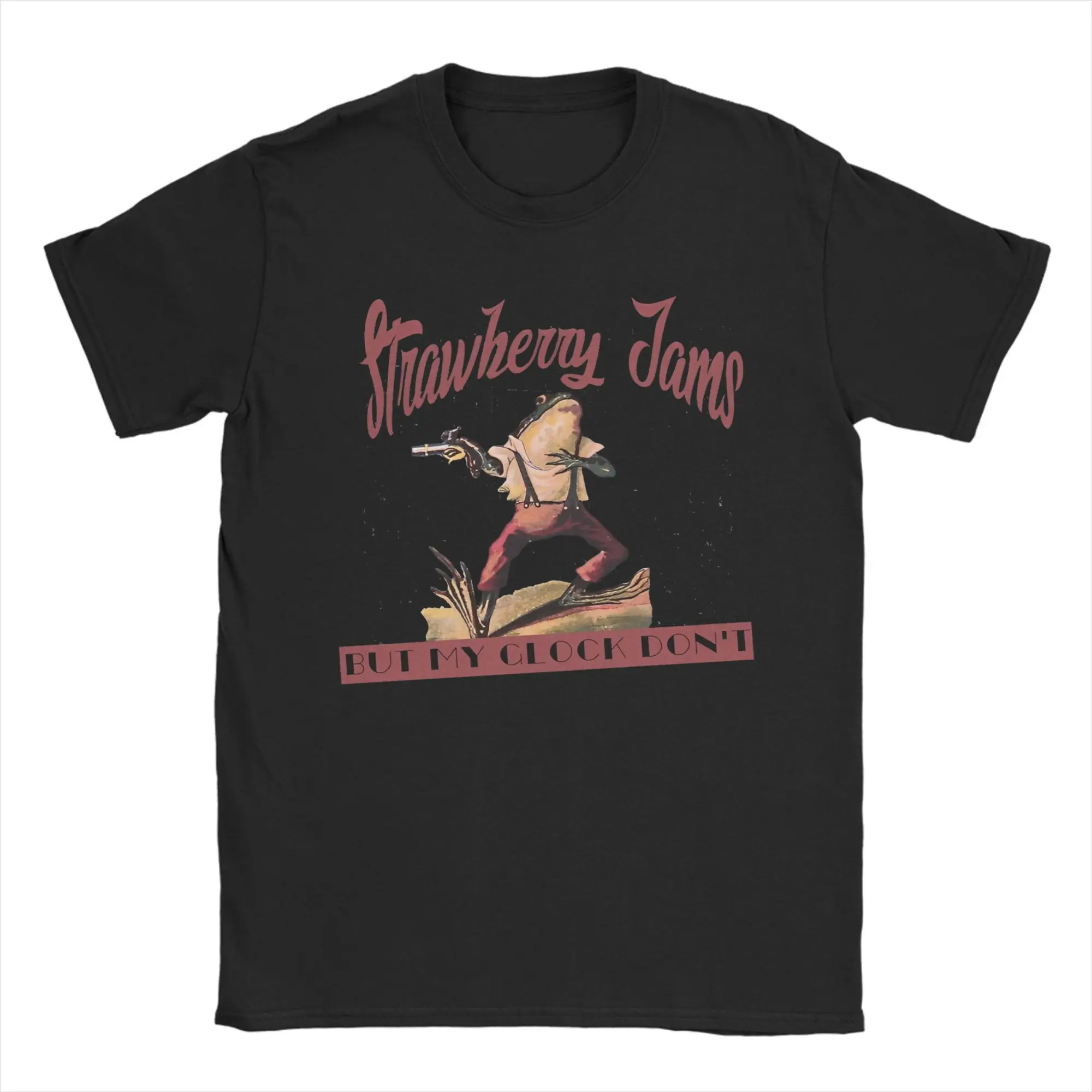 

Strawberry Jams But My Glock Don't Comfort Colors Funny Meme Graphic Printing T Shirt for Men Women Pure Cotton Shirt Clothes