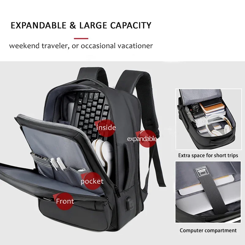 XOKY Men Backpacks Travel Business Hiking Backpacks Laptop Backpack USB Charge Waterproof School BackPack Mochaila For Men