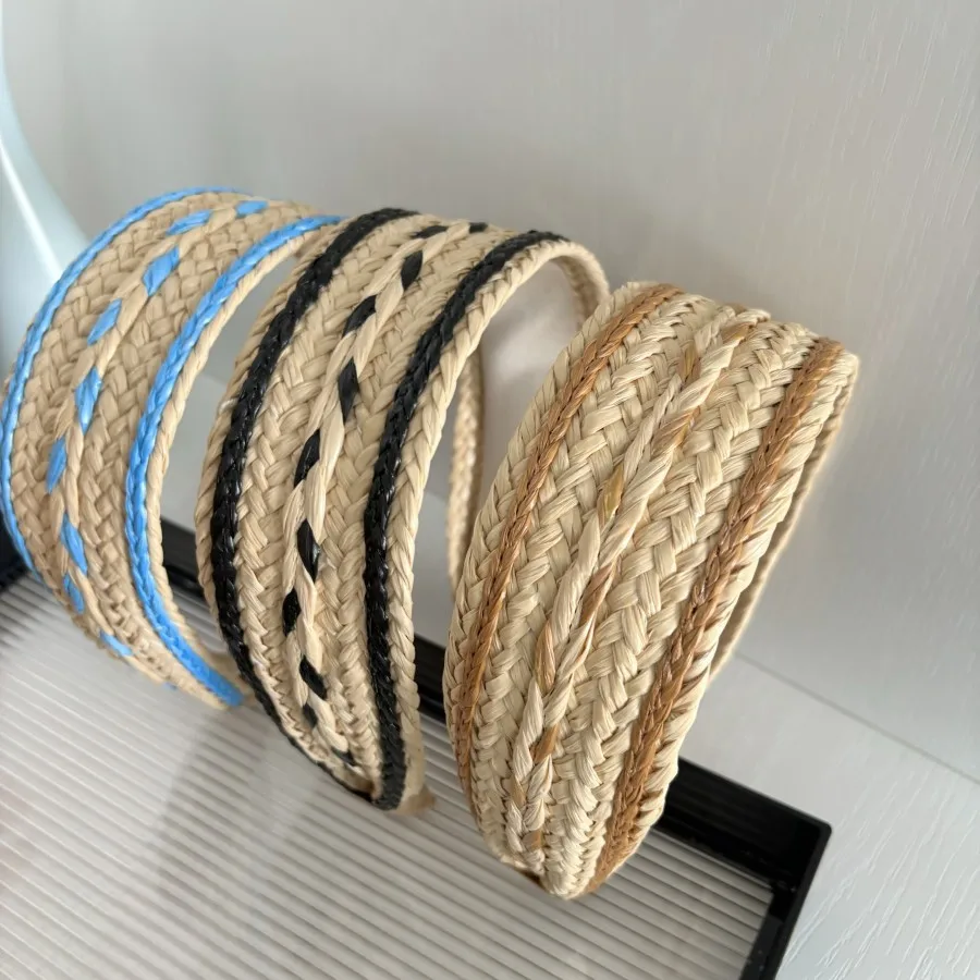 

5.5Cm New Retro Straw Woven hairband Top Women's Headband High Sense Summer Grass Color Beach Wide Version Hair Accessories