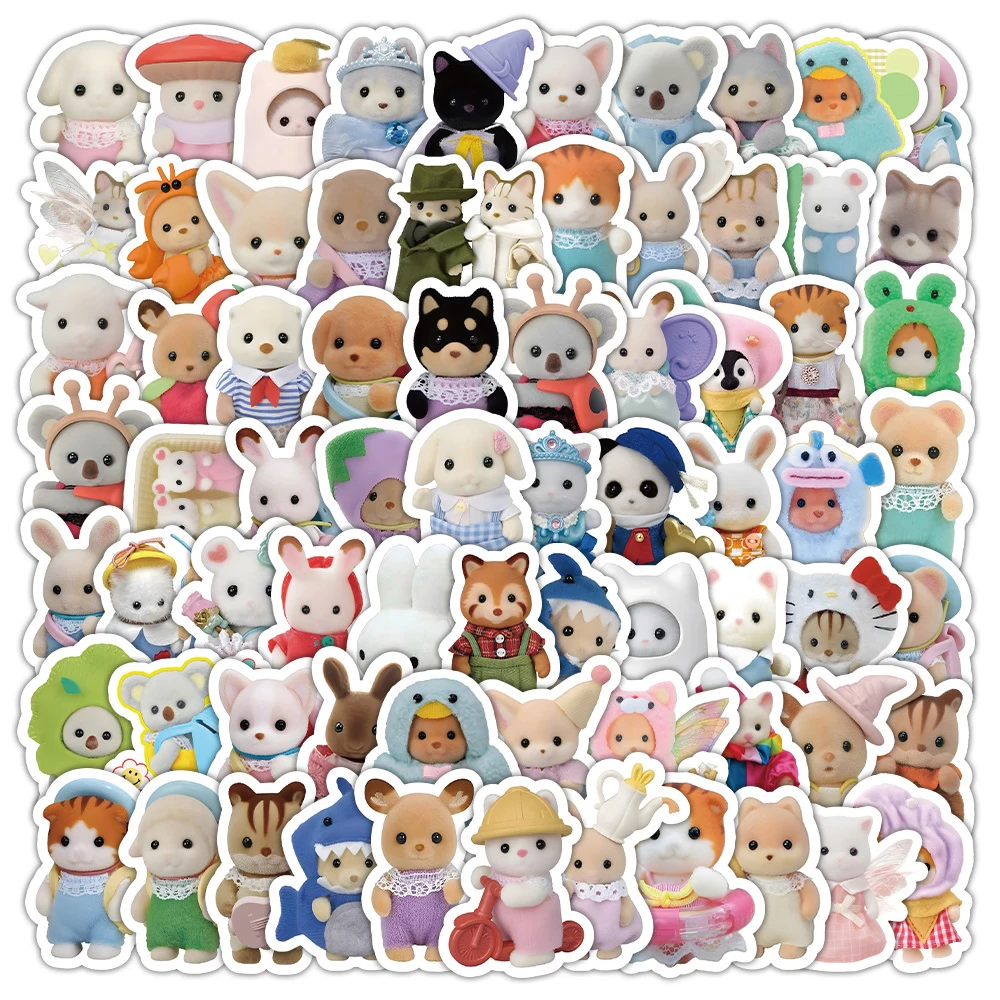 10/30/100 buah stiker grafiti Calico Critters lucu stiker DIY anak-anak stiker mainan botol air ponsel bagasi stiker tahan air