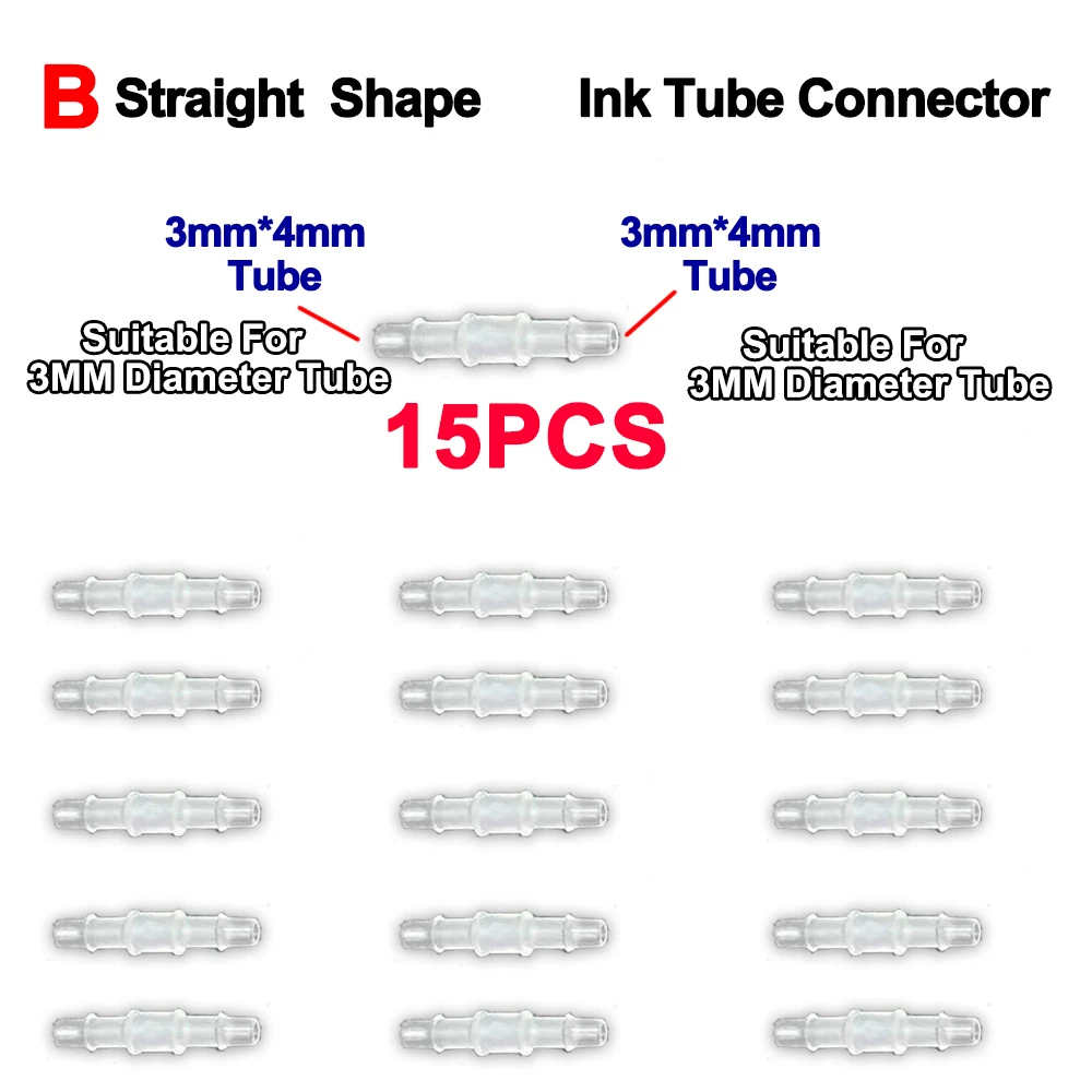15 قطعة من موصل أنبوب الحبر المستقيم/شكل المذيبات البيئية للطابعة النافثة للحبر المسطحة DTF Ink CISS DIY