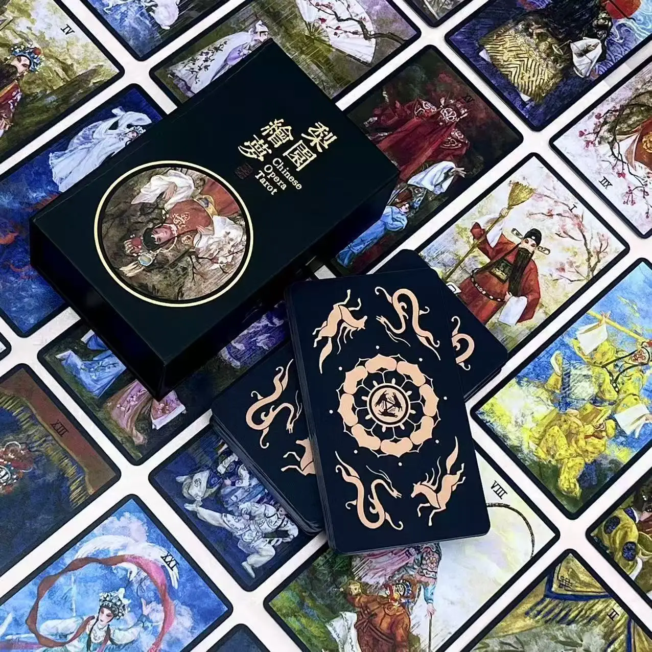 

Chinese Opera Tarot Deck Black Border, Waite-Based System 10.3*6cm 78 Pcs Cards Perfect for Collectors & Readers