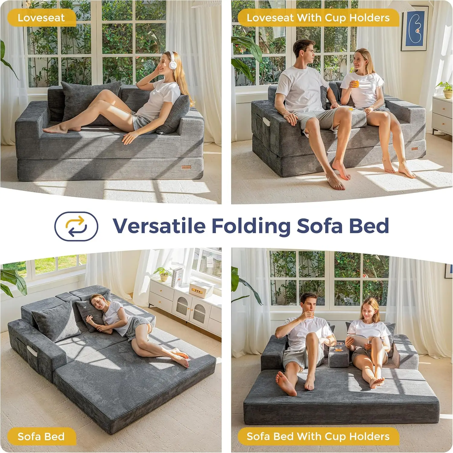 Foldable Sofa Bed with Cup Holders 5